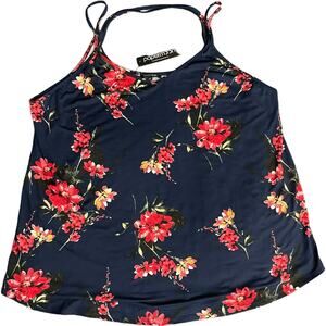 Papermoon Sleeveless Spaghetti Strap Blouse Shirt Top Sz 3x Navy Blue Floral NWT